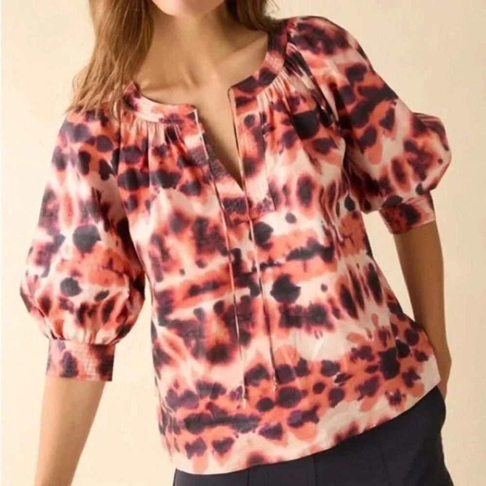 Marie Oliver Hayes Elbow Sleeve Blouse Top Napa Dye Orange Women's Size L